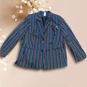 Sag Harbor Woman Neon Striped Blazer Jacket Multi Color Plus Size 18W